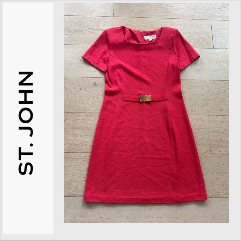 ST. JOHN Collection size 4 Wool Santana  Knit  Midi  Belted Dress